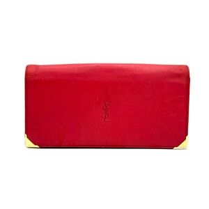 Vintage YSL Red Leather Wallet Kiss Lock ✔️Authentic! Yves Saint Laurent